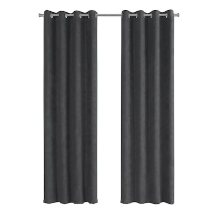 Monarch Specialties Curtain Panel Set, 54"W X 95"L, Grommet, Living Room, Bedroom, Kitchen, Micro Suede, Grey, PK2 I 9804